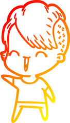 warm gradient line drawing of a cartoon happy hipster girl