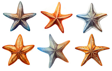 Watercolour set of starfish. Generative Ai