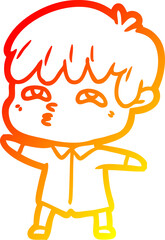 warm gradient line drawing of a cartoon curious man