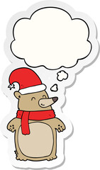 cartoon christmas bear with thought bubble as a printed sticker
