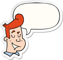 cartoon happy man with speech bubble sticker