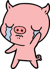 cartoon pig crying waving goodbye