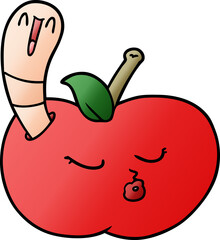 cartoon worm in apple