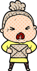 cartoon angry old woman