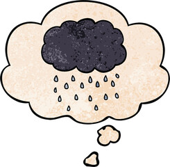 cartoon cloud raining with thought bubble in grunge texture style