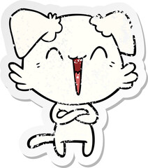 distressed sticker of a happy little dog cartoon