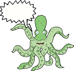 cartoon giant octopus with speech bubble