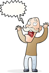 cartoon old man getting a fright with speech bubble