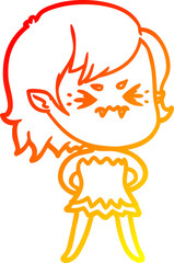 warm gradient line drawing of a annoyed cartoon vampire girl