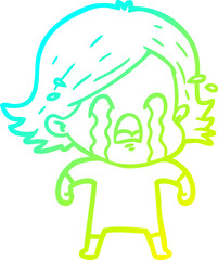cold gradient line drawing of a cartoon woman crying