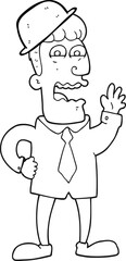 freehand drawn black and white cartoon businessman