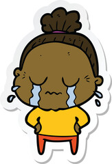 sticker of a cartoon crying old lady