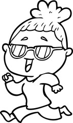 cartoon happy woman wearing spectacles