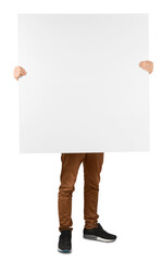 Man holding the blank white paper over his face