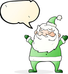 jolly santa cartoon with speech bubble