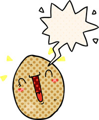cartoon happy egg with speech bubble in comic book style