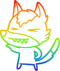 rainbow gradient line drawing of a angry wolf cartoon