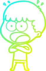 cold gradient line drawing of a cartoon shocked man