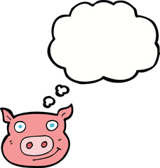 cartoon pig face with thought bubble