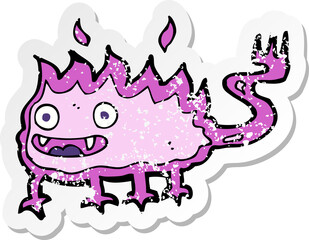retro distressed sticker of a cartoon little fire demon