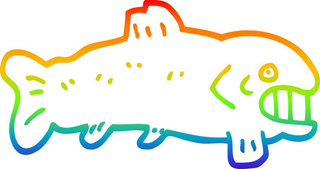 rainbow gradient line drawing of a cartoon large fish
