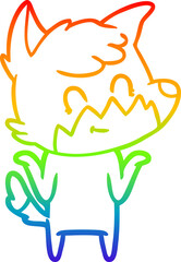 rainbow gradient line drawing of a cartoon happy fox
