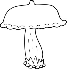 freehand drawn black and white cartoon mushroom