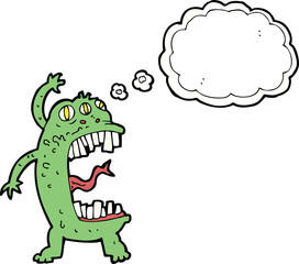 cartoon crazy monster with thought bubble