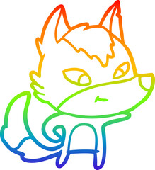 rainbow gradient line drawing of a friendly cartoon wolf