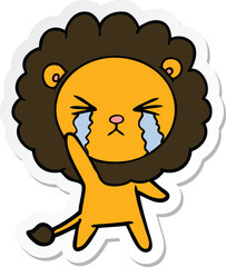 sticker of a cartoon crying lion