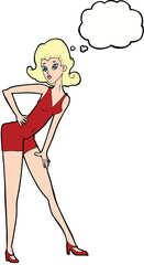 cartoon model woman posing with thought bubble