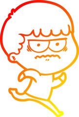 warm gradient line drawing of a cartoon annoyed man