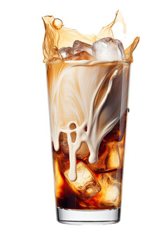 iced coffee splashing in a glass isolated on a transparent background