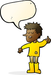 cartoon poor boy with positive attitude with speech bubble
