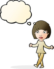 cartoon surprised woman with thought bubble