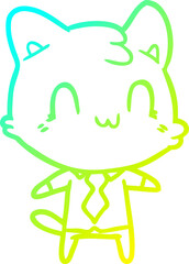 cold gradient line drawing of a cartoon happy cat