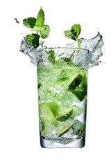 mojito splashing in a glass isolated on a transparent background