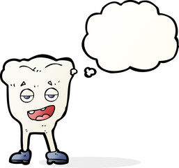cartoon tooth looking smug with thought bubble