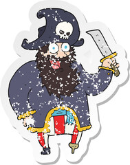 retro distressed sticker of a cartoon pirate captain