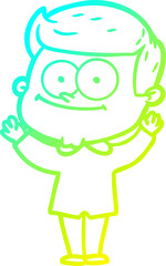 cold gradient line drawing of a cartoon happy man