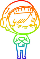 rainbow gradient line drawing of a cartoon astronaut woman