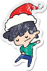 hand drawn christmas distressed sticker cartoon of kawaii boy