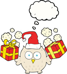 freehand drawn thought bubble cartoon christmas owl