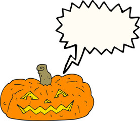 freehand drawn speech bubble cartoon halloween pumpkin