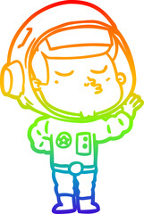 rainbow gradient line drawing of a cartoon confident astronaut
