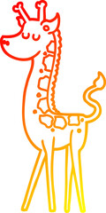 warm gradient line drawing of a cartoon giraffe