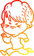 warm gradient line drawing of a cartoon frustrated woman