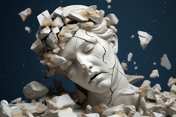 shattered Ancient Greek Marble Statue: Symbolizing Depression, Memory Loss, and Mental Illness