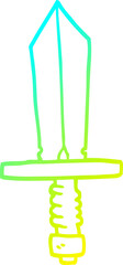 cold gradient line drawing of a cartoon dagger