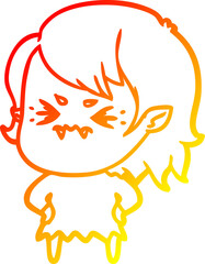 warm gradient line drawing of a annoyed cartoon vampire girl